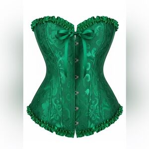 Stunning Emerald Green Brocade Ruffle Corset Waist Training & Shapewear Sz S